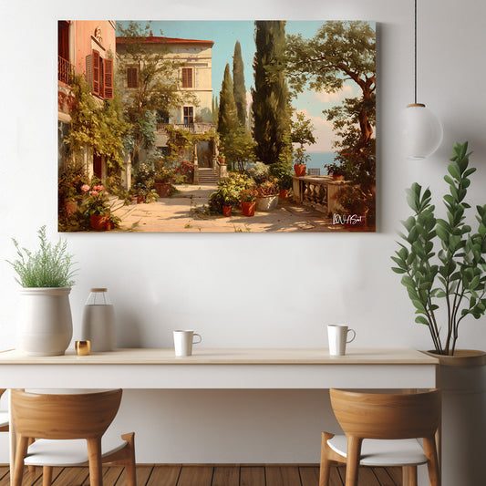 Pembe Villa Bahçesi kanvas tablo — duvarda dekorasyon görünümü
