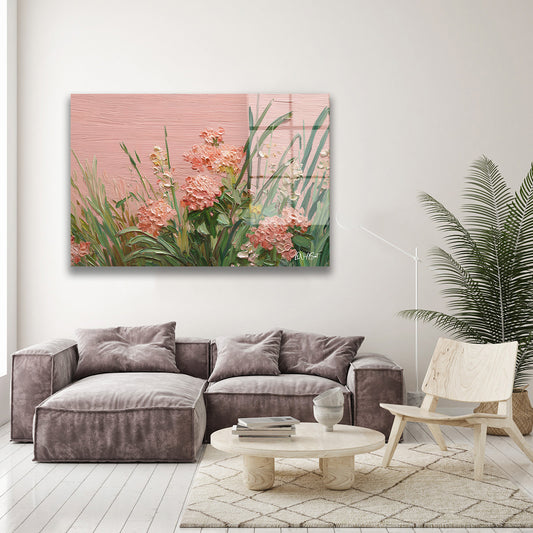 Pembe Zeminde Çiçekler cam tablo — farklı açıdan görünüm