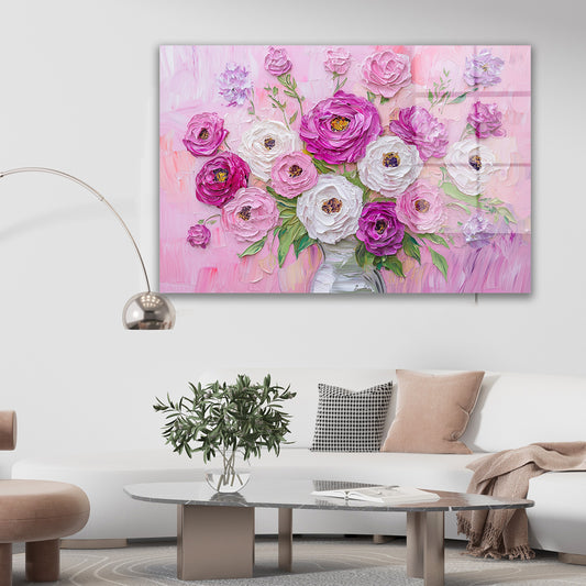 Pembe Zeminde Gül Buketi cam tablo — farklı açıdan görünüm