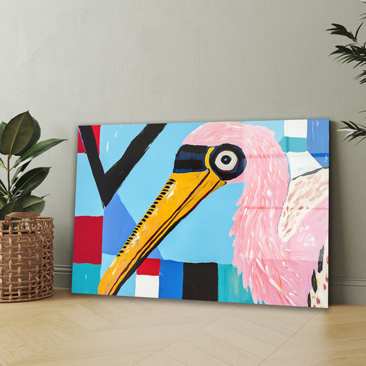 Pop Renkli Pembe Flamingo cam tablo — iç mekân uygulama örneği