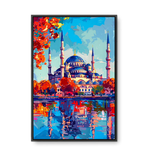 Renkli Cami Yansıması - Kalın Metal Çerçeveli Kanvas Tablo