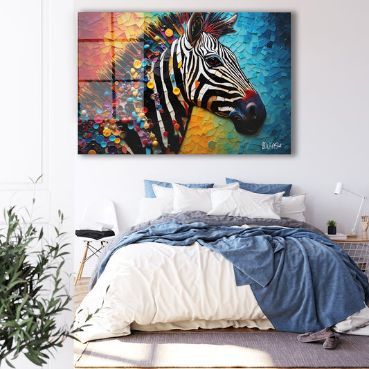 Renkli Zebra cam tablo — iç mekân uygulama örneği