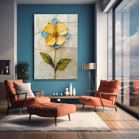 Sarı Kabartma Çiçek cam tablo — farklı açıdan görünüm
