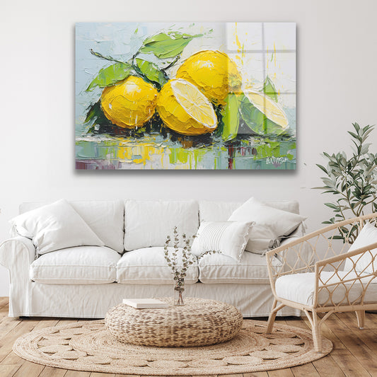 Sarı Limonlar 2 cam tablo — duvarda dekorasyon görünümü
