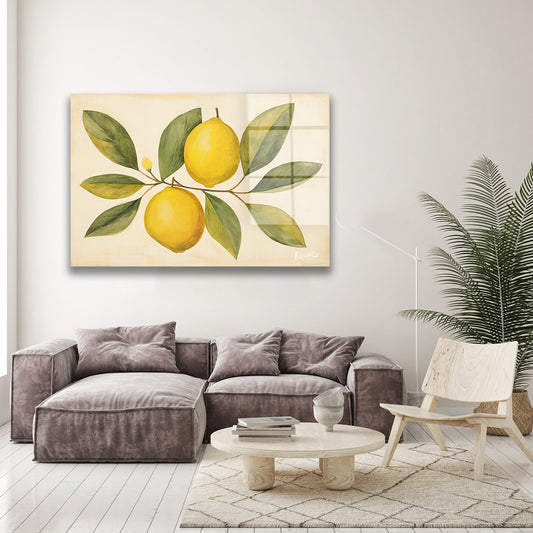 Sarı Limonlar 3 cam tablo — duvarda dekorasyon görünümü