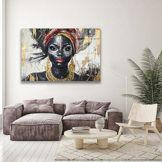 Sarıklı Afrikalı Kadın cam tablo — farklı açıdan görünüm