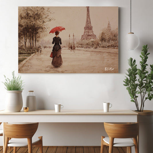 Sepya Paris 3 kanvas tablo — duvarda dekorasyon görünümü