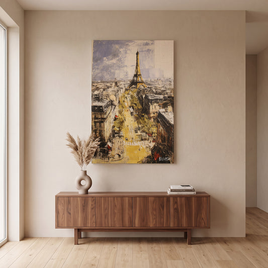 Sepya Paris kanvas tablo — duvarda dekorasyon görünümü