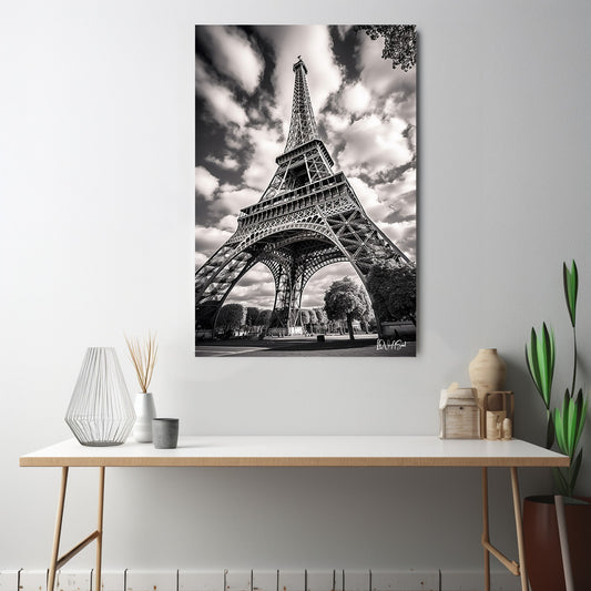 Siyah Beyaz Kule kanvas tablo — iç mekân uygulama örneği