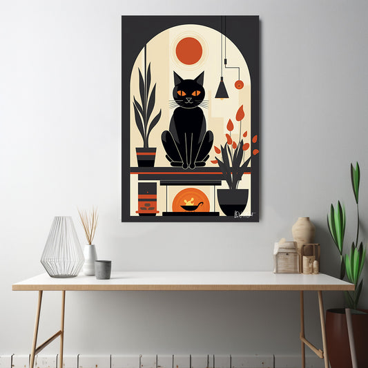 Siyah Kedi Penceresi kanvas tablo — iç mekân uygulama örneği