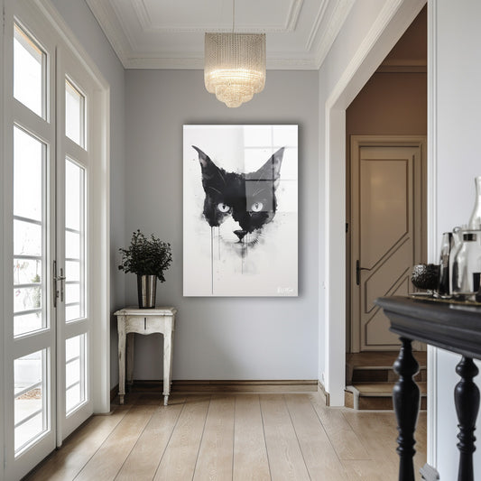 Siyah Kedi Yüzü cam tablo — iç mekân uygulama örneği