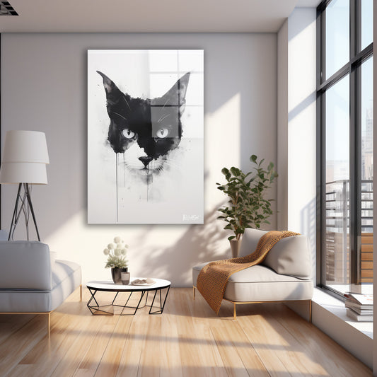 Siyah Kedi Yüzü cam tablo — farklı açıdan görünüm