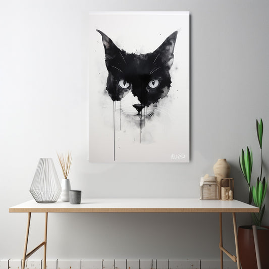 Siyah Kedi Yüzü kanvas tablo — iç mekân uygulama örneği