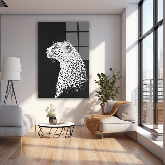 Siyah Zeminde Leopar cam tablo — farklı açıdan görünüm
