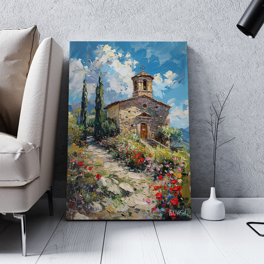 Taş Kilise Ve Çiçekler kanvas tablo — farklı açıdan görünüm