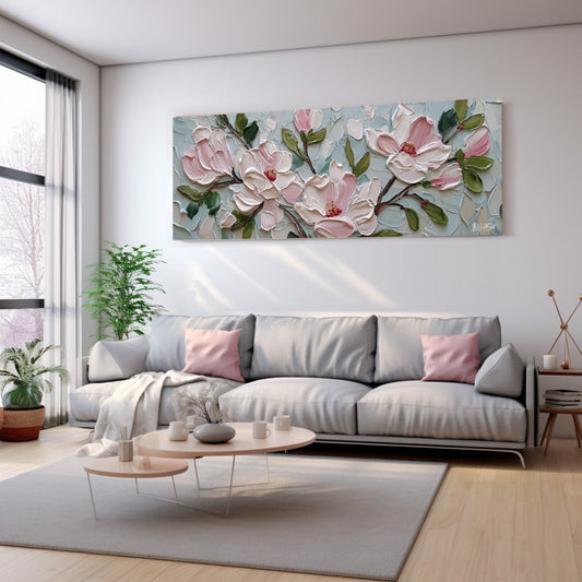 Toz Pembe Çiçekler kanvas tablo — çiçek temalı dekoratif duvar tablosu