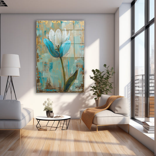 Turkuaz Lale cam tablo — farklı açıdan görünüm