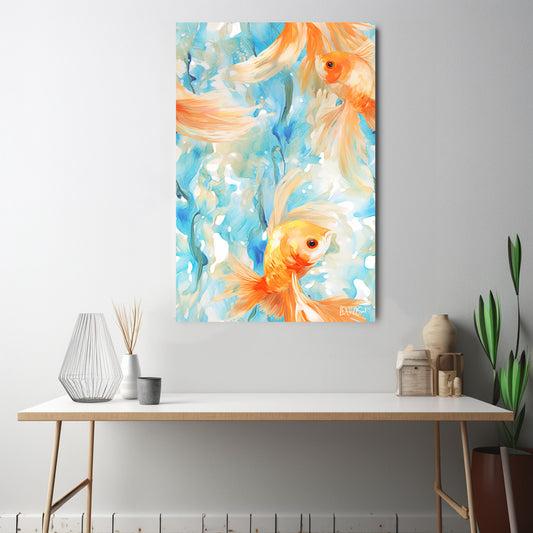 Turuncu Japon Balıkları kanvas tablo — iç mekân uygulama örneği