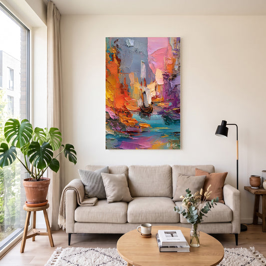 Turuncu Liman Soyutu kanvas tablo — duvarda dekorasyon görünümü