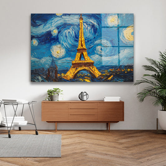 Van Gogh Tarzı Eyfel cam tablo — iç mekân uygulama örneği