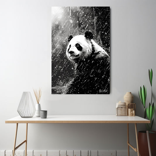 Yağmurda Panda kanvas tablo — iç mekân uygulama örneği