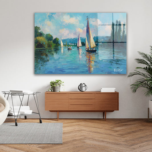 Yelkenli Yarışı cam tablo — farklı açıdan görünüm