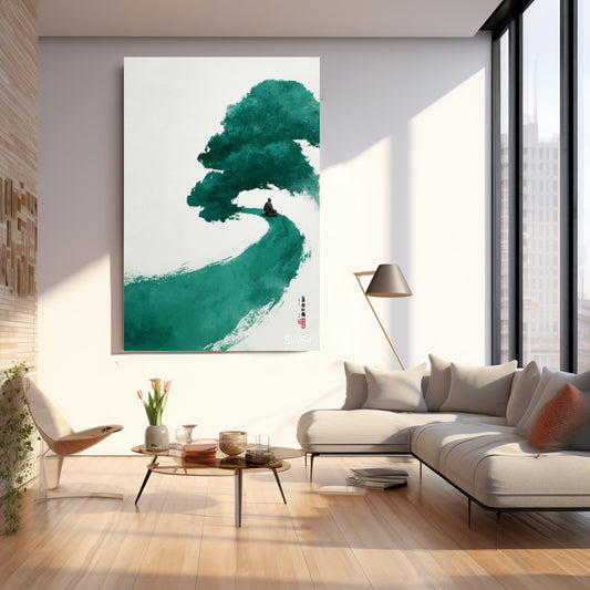 Yeşil Bonsai kanvas tablo — iç mekân uygulama örneği