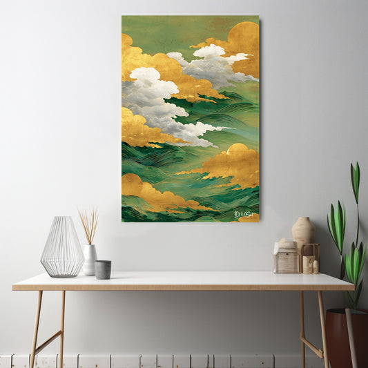 Yeşil Bulut Deseni kanvas tablo — iç mekân uygulama örneği