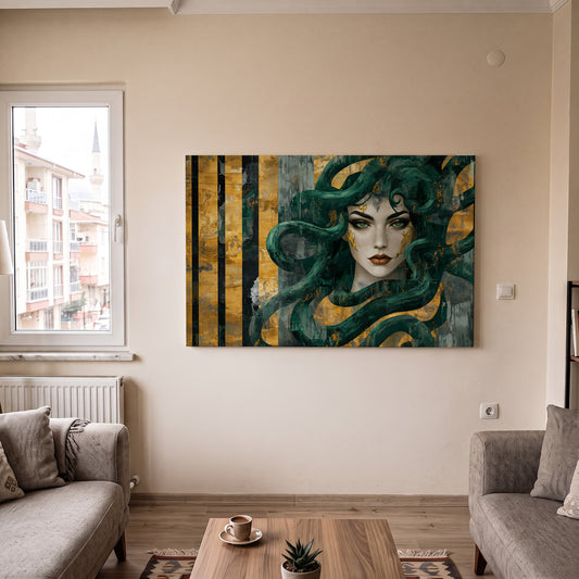 Yeşil Saçlı Medusa kanvas tablo — ek dekorasyon görünümü