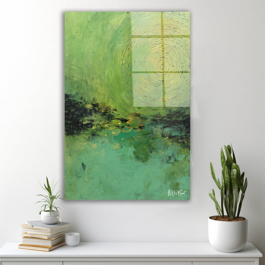 Yeşil Soyut Tarla cam tablo — duvarda dekorasyon görünümü