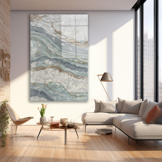 Yeşilimsi Mermer Dalgalar cam tablo — iç mekân uygulama örneği