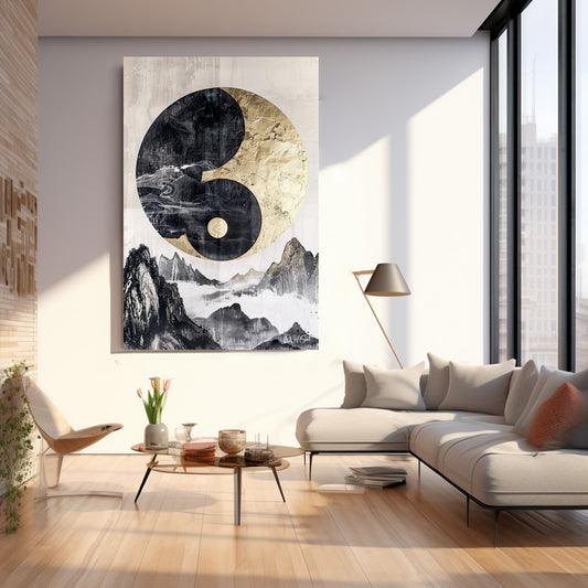 Yin Yang Dağları kanvas tablo — iç mekân uygulama örneği