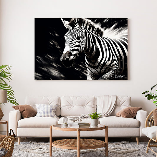 Zebra kanvas tablo — duvarda dekorasyon görünümü