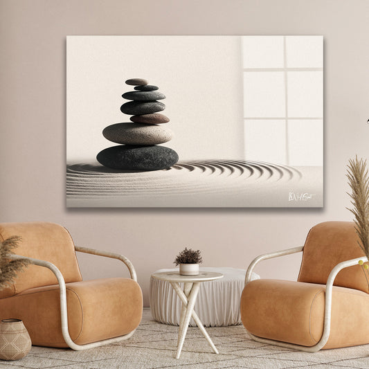 Zen Taşları cam tablo — duvarda dekorasyon görünümü