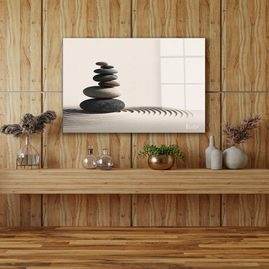 Zen Taşları cam tablo — iç mekân uygulama örneği