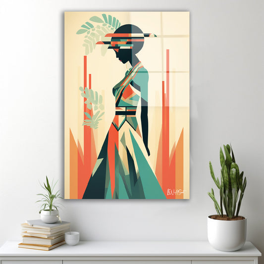 Zeytin Yapraklı Kadın cam tablo — duvarda dekorasyon görünümü
