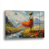 Etekleri Uçuşan Kız - Cam Tablo