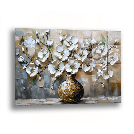 Geniş Çiçekli Dallar - Cam Tablo