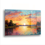 Gölde Gün Batımı - Cam Tablo