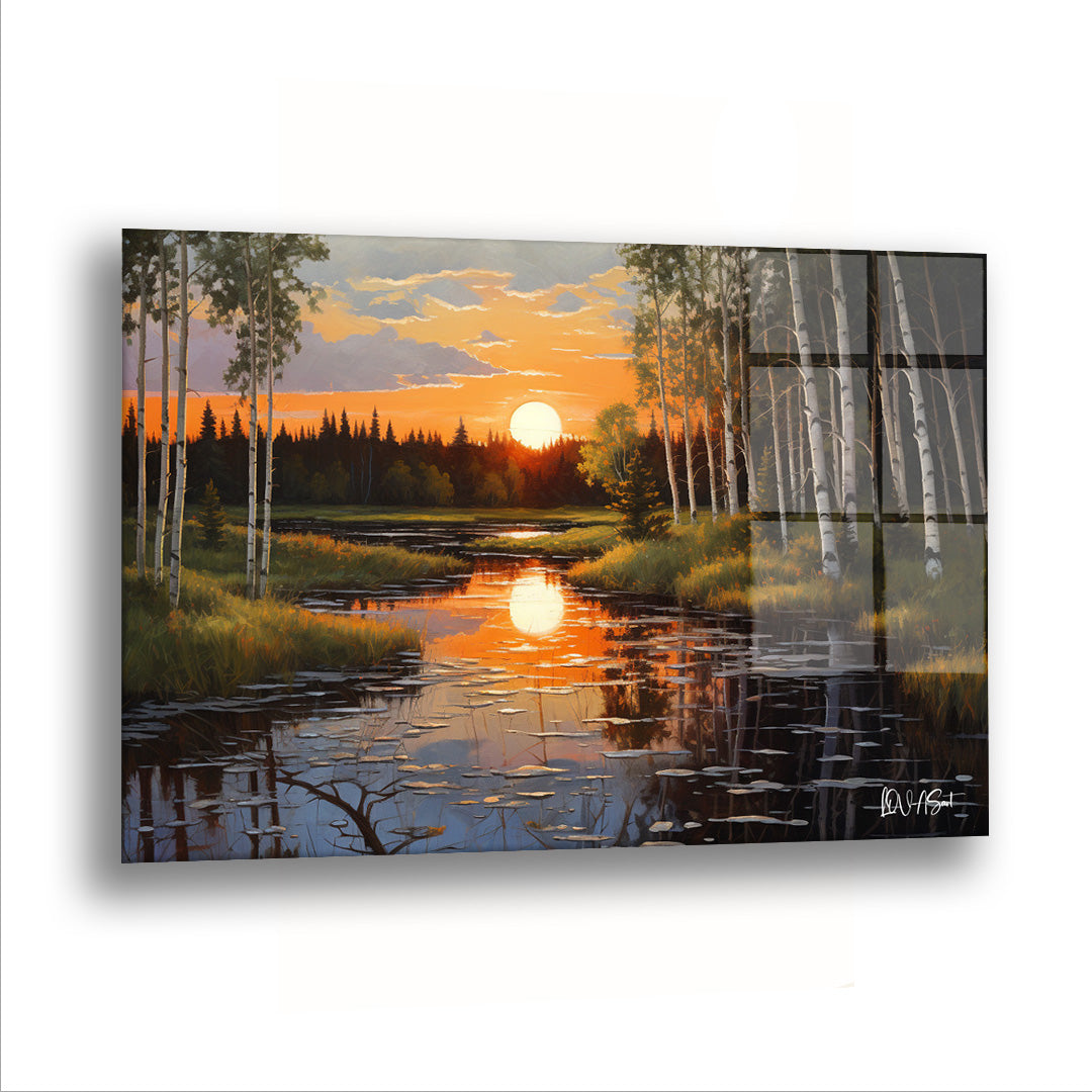 Gün Batımındaki Sular Arazisi - Cam Tablo