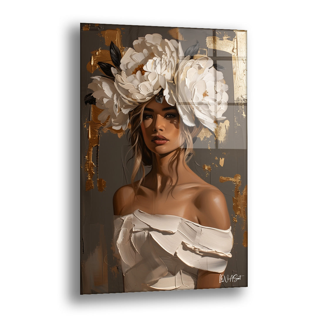 Güzellik ve Beyaz Şakayık - Cam Tablo