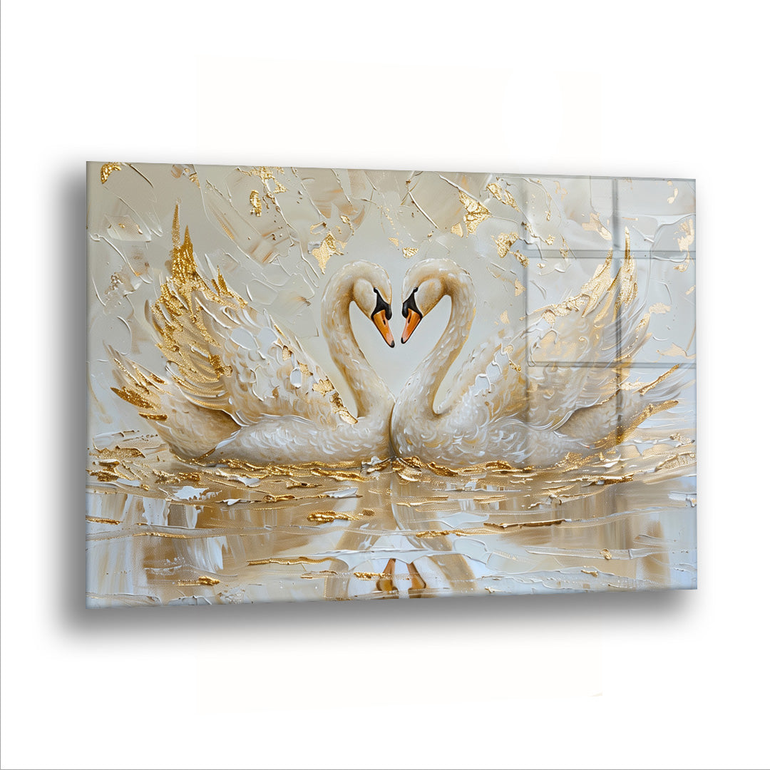 İki Altın Kuğu - Cam Tablo