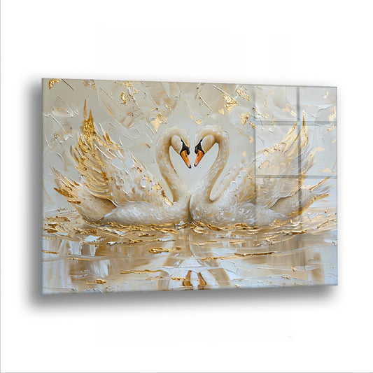 İki Altın Kuğu - Cam Tablo