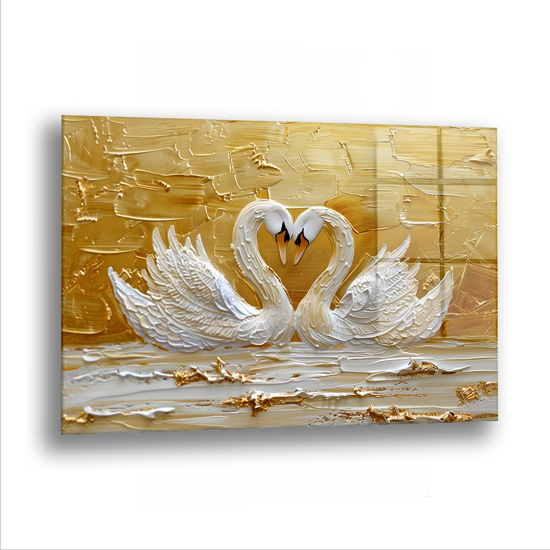 İki Kuğu - Cam Tablo