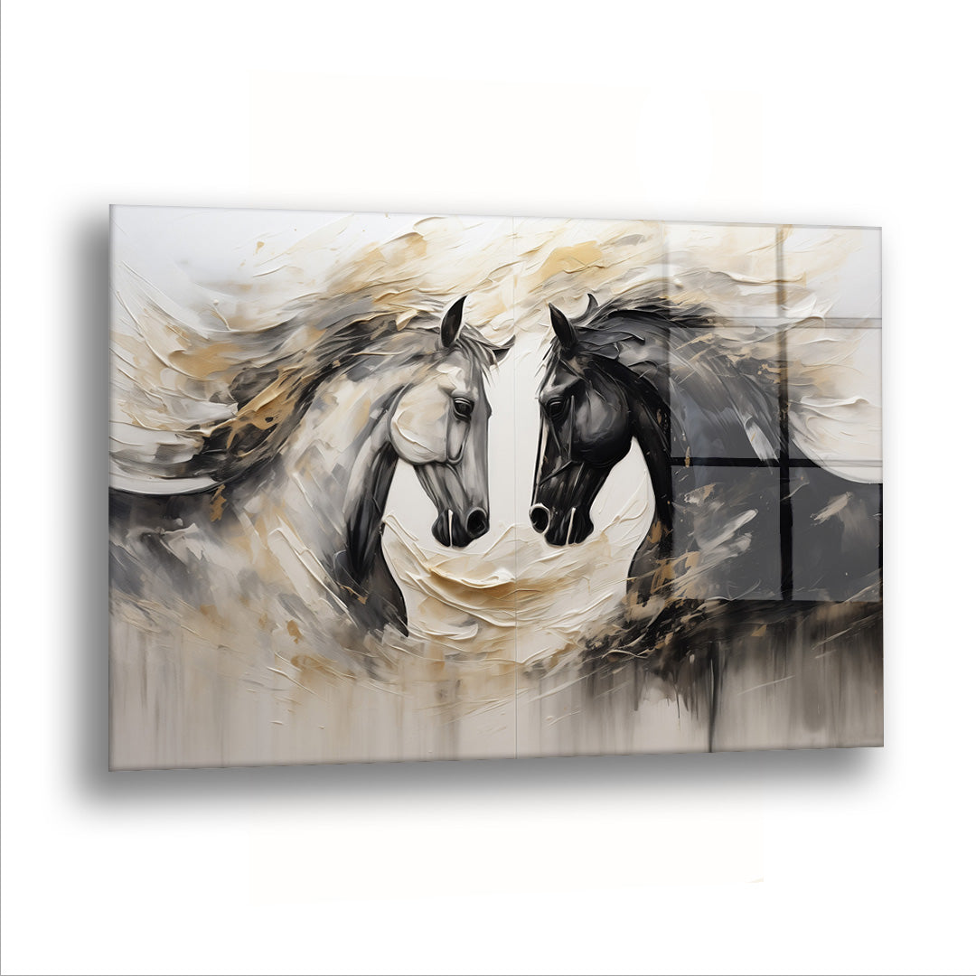 Karşılıklı Bakışan Atlar - Cam Tablo