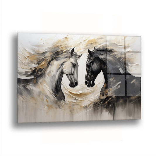 Karşılıklı Bakışan Atlar - Cam Tablo