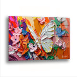 Kelebek Çiçek - Cam Tablo