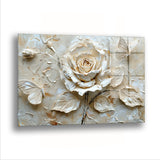 Kremli Çiçek Kelebekler - Cam Tablo