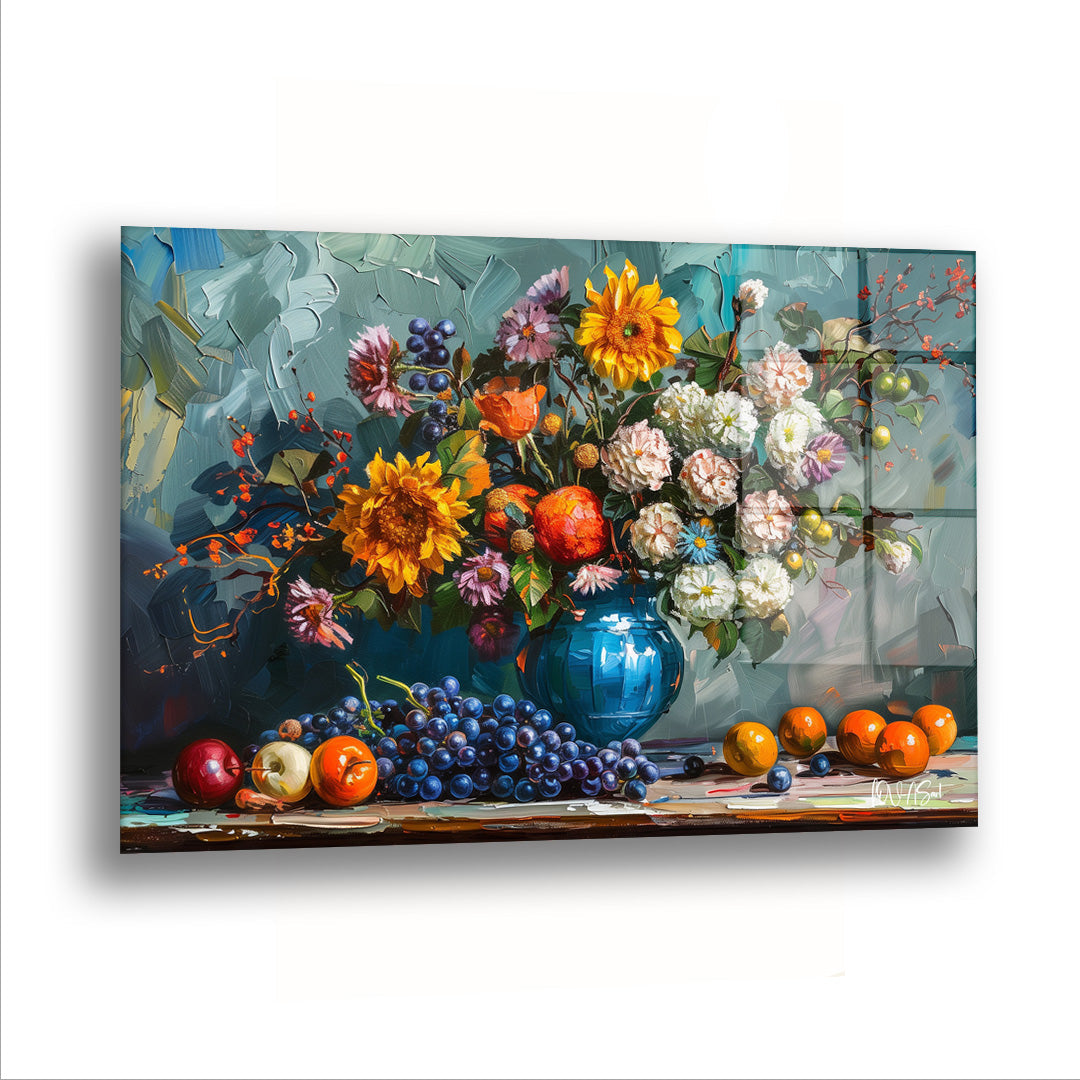 Meyveler ve Çiçek - Cam Tablo