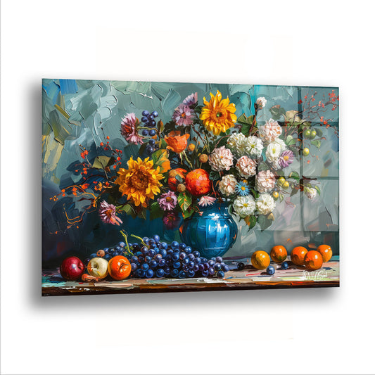 Meyveler ve Çiçek - Cam Tablo